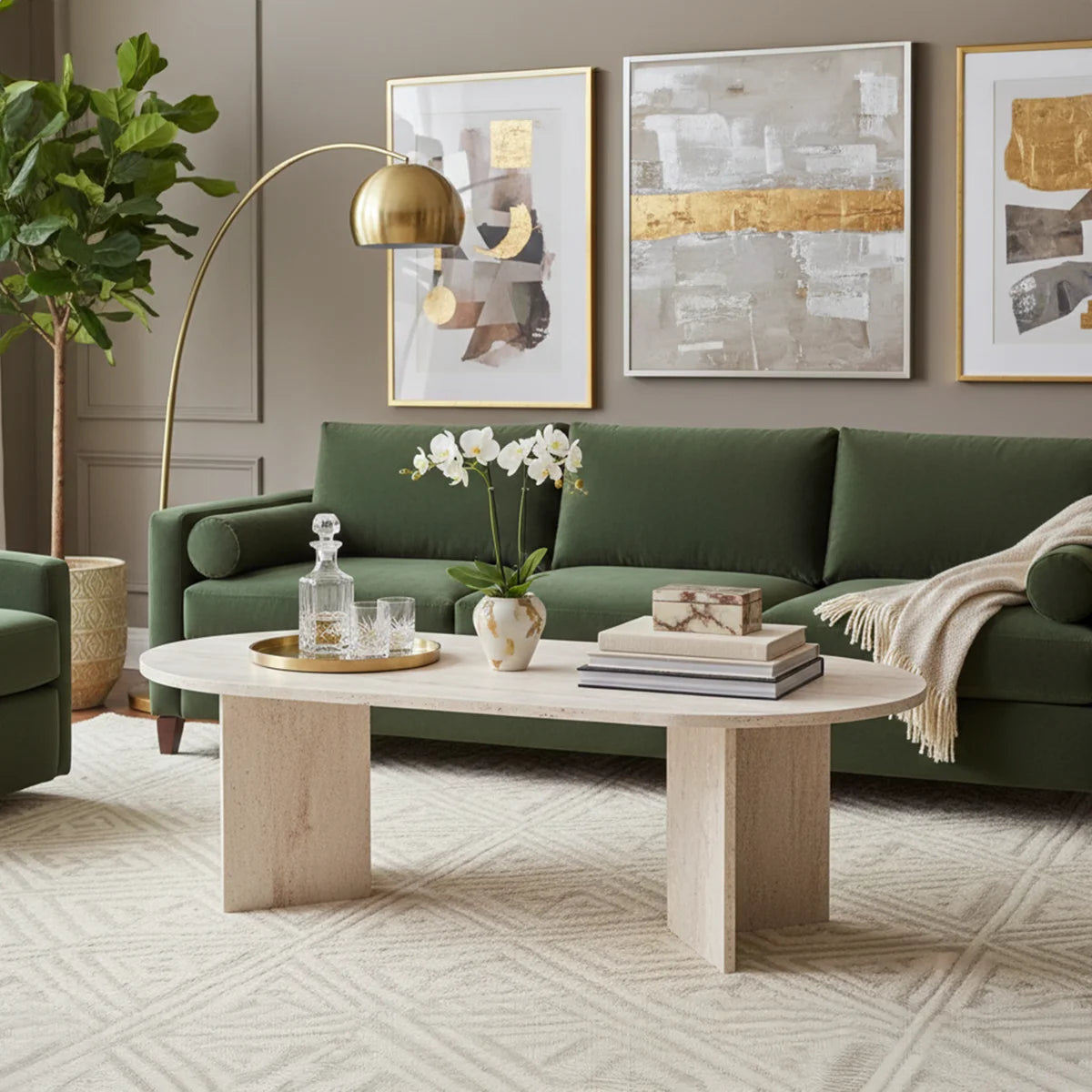 Modern Coffee Table, Travertine Color, 120 x 40 x 60 cm, 100% Melamine Coated Particle Board