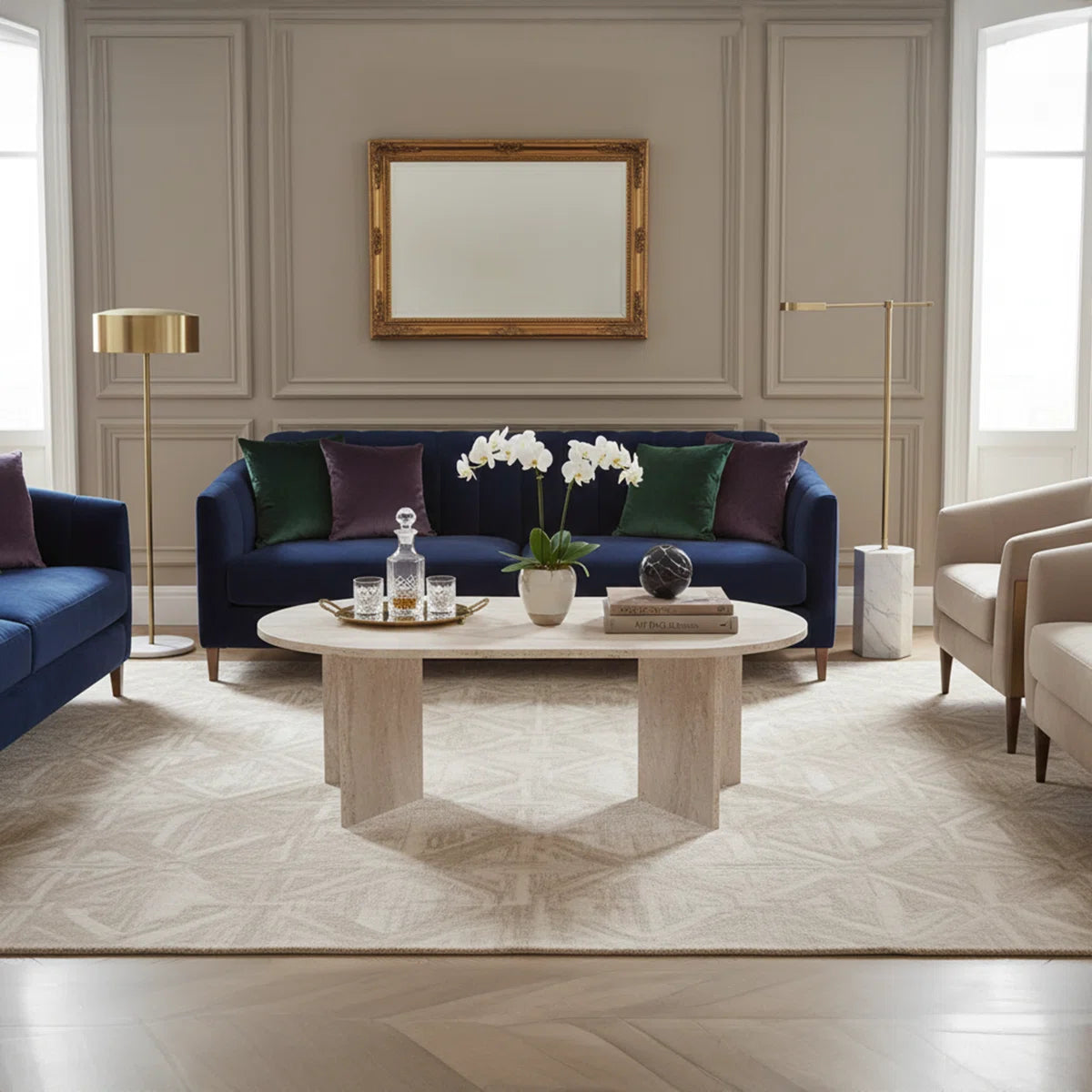 Modern Coffee Table, Travertine Color, 120 x 40 x 60 cm, 100% Melamine Coated Particle Board