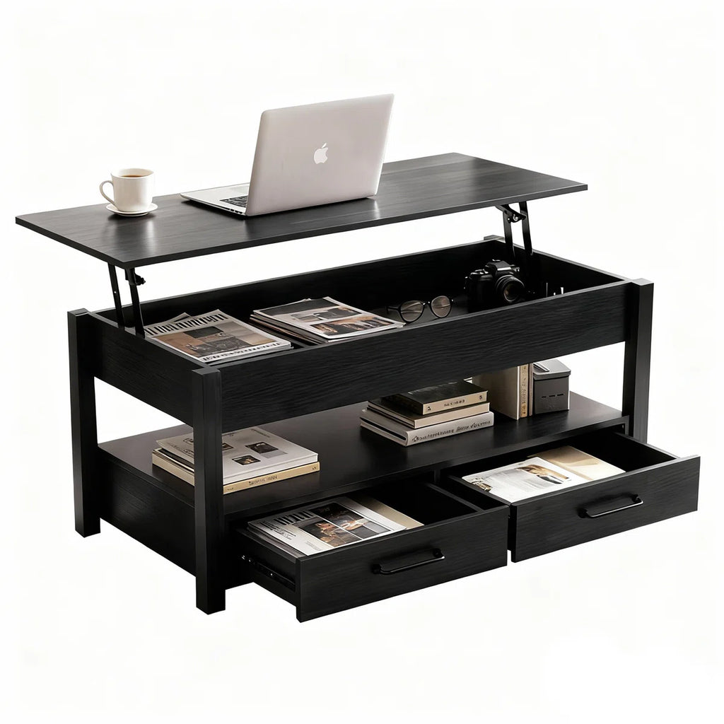 Lift Top Coffee Table with Drawers and Hidden Compartment