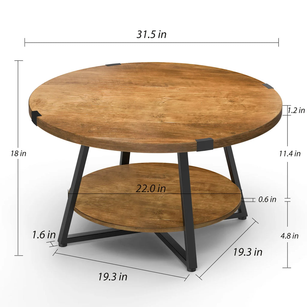 Jahaira Round Coffee Table with 2-Tier Storage Shelves