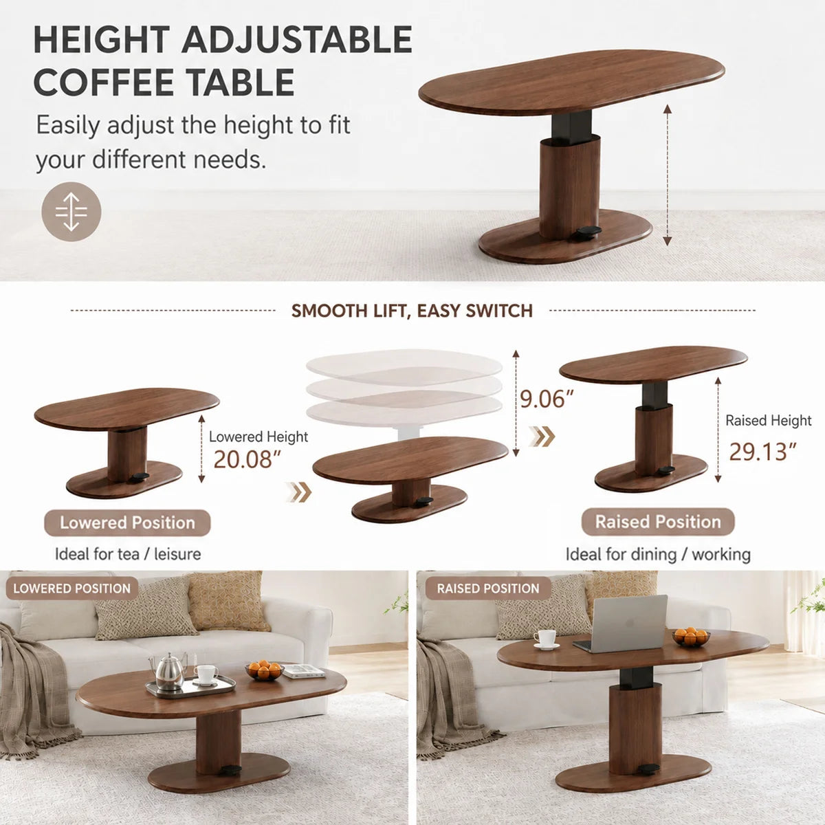 2-in-1 Pneumatic Lift Coffee Table