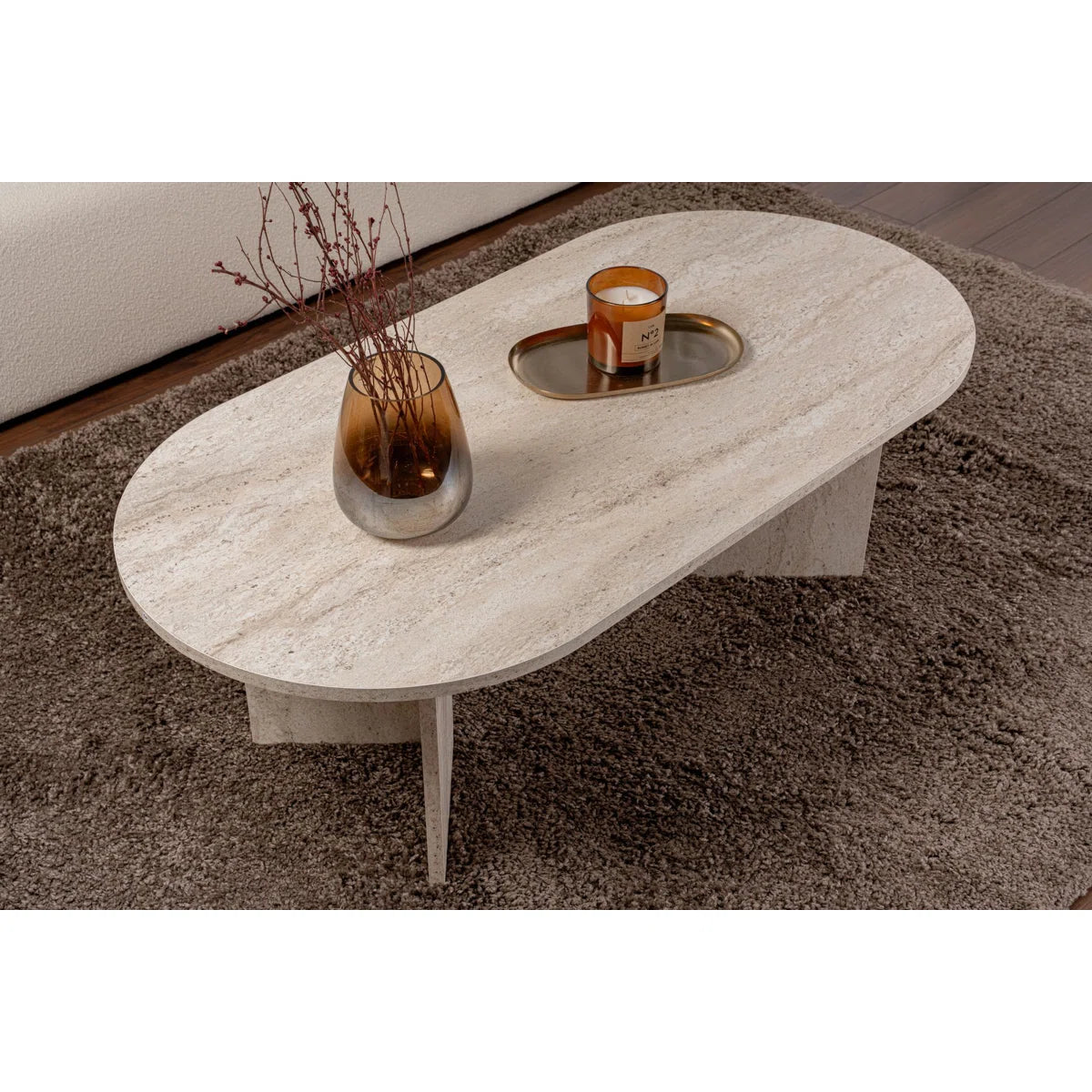 Modern Coffee Table, Travertine Color, 120 x 40 x 60 cm, 100% Melamine Coated Particle Board