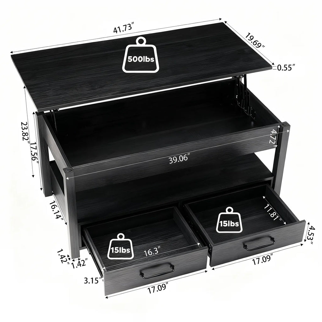 Lift Top Coffee Table with Drawers and Hidden Compartment